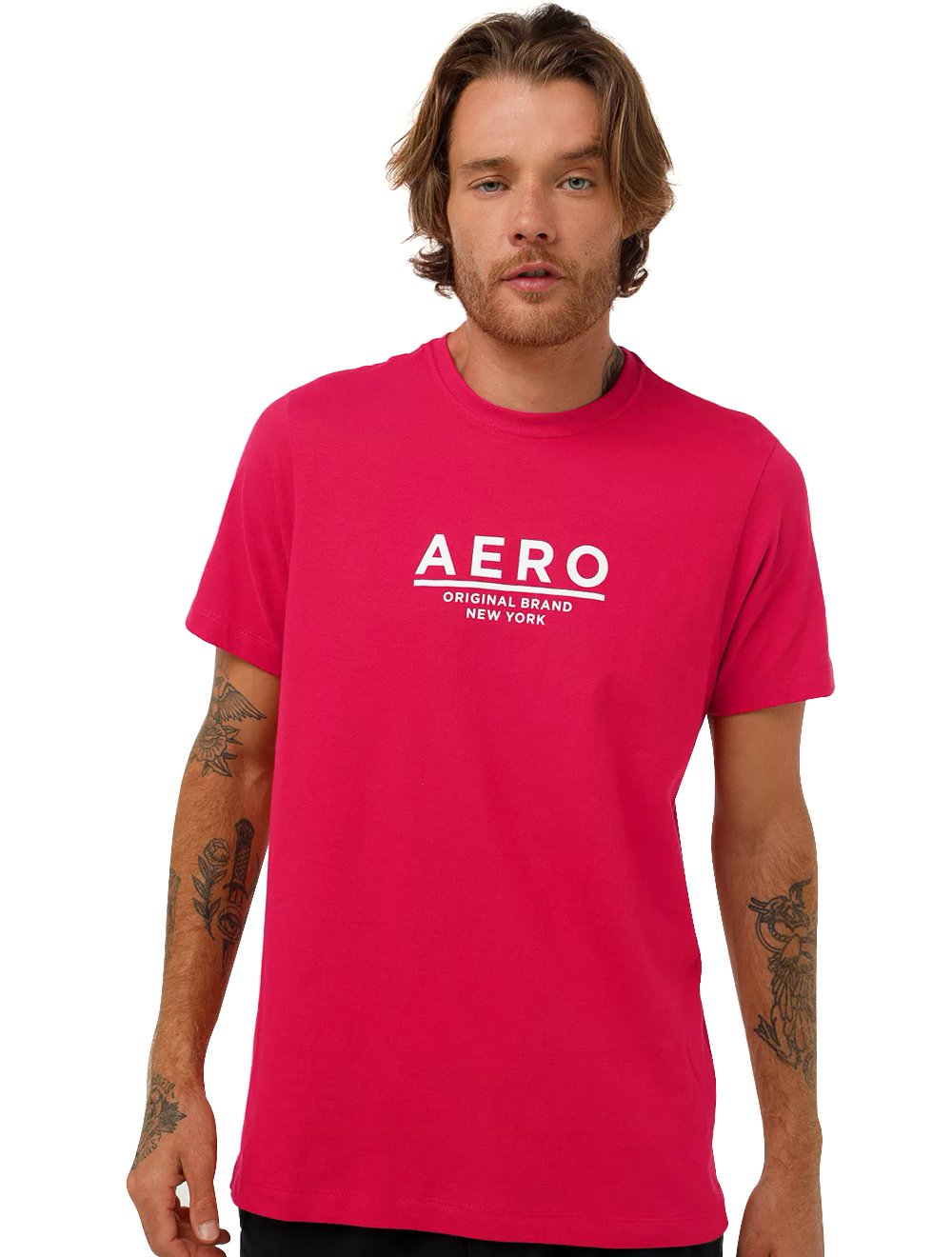 Camiseta Aeropostale Masculina Aero Original Brand New York Rosa Escuro