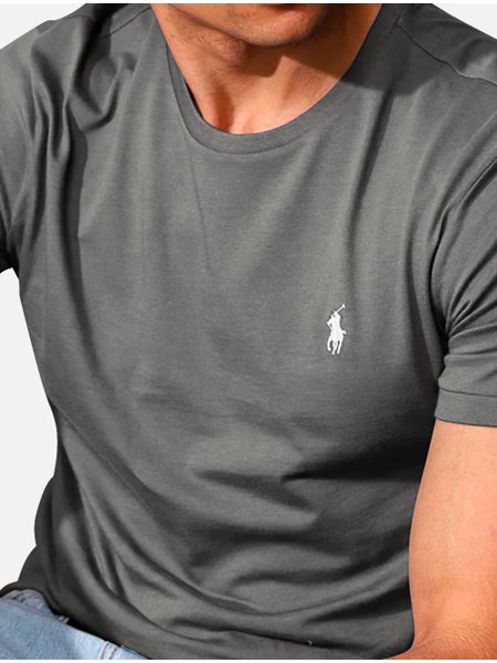Camiseta Ralph Lauren Masculina Custom Slim Fit Light Icon Grafite