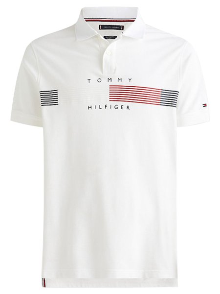 Polo Tommy Hilfiger Masculina Piquet Chest Striped Logo Branca