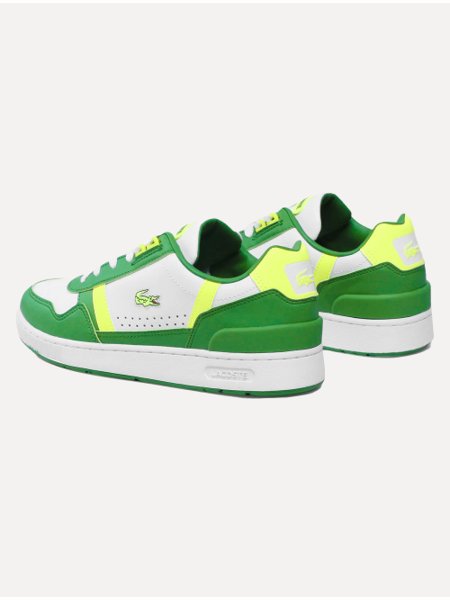 Tênis Lacoste Masculino Couro T-Clip Colour Block Trainers Branco/Verde