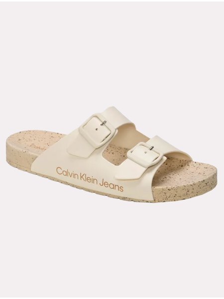 Chinelo Calvin Klein Jeans Slide Sustainable Duas Fivelas Off-White