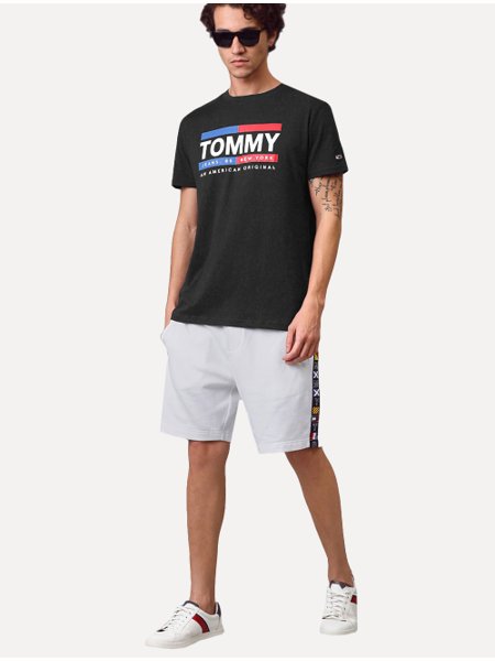 Camiseta Tommy Jeans Masculina American Original Stripes Preta