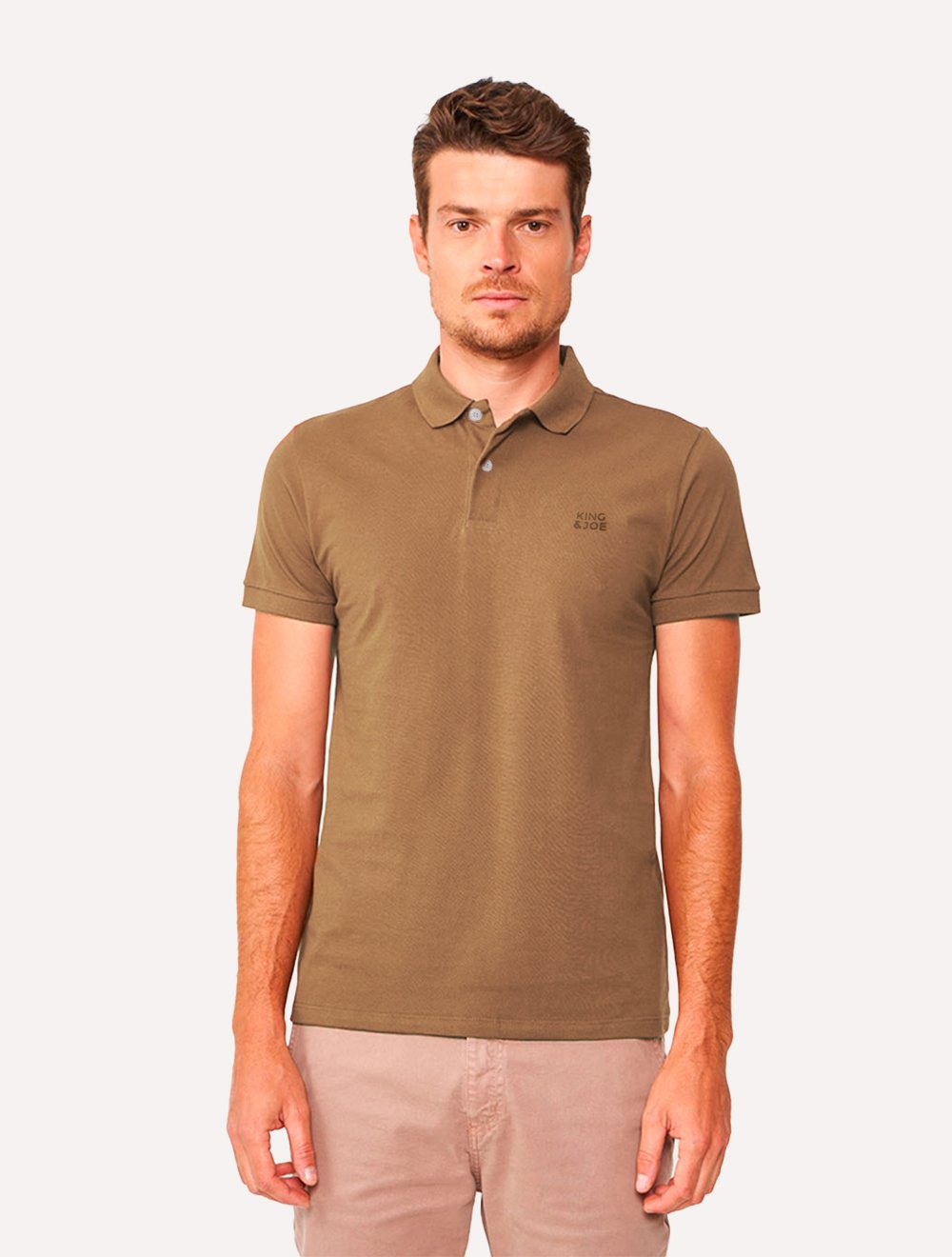 Polo King & Joe Masculina Piquet Slim Logo Marrom Ocre | Secret Outlet