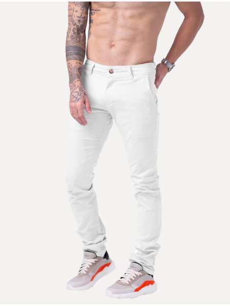 Calça Ralph Lauren Masculina de Sarja Chino Stretch Slim Fit Branca