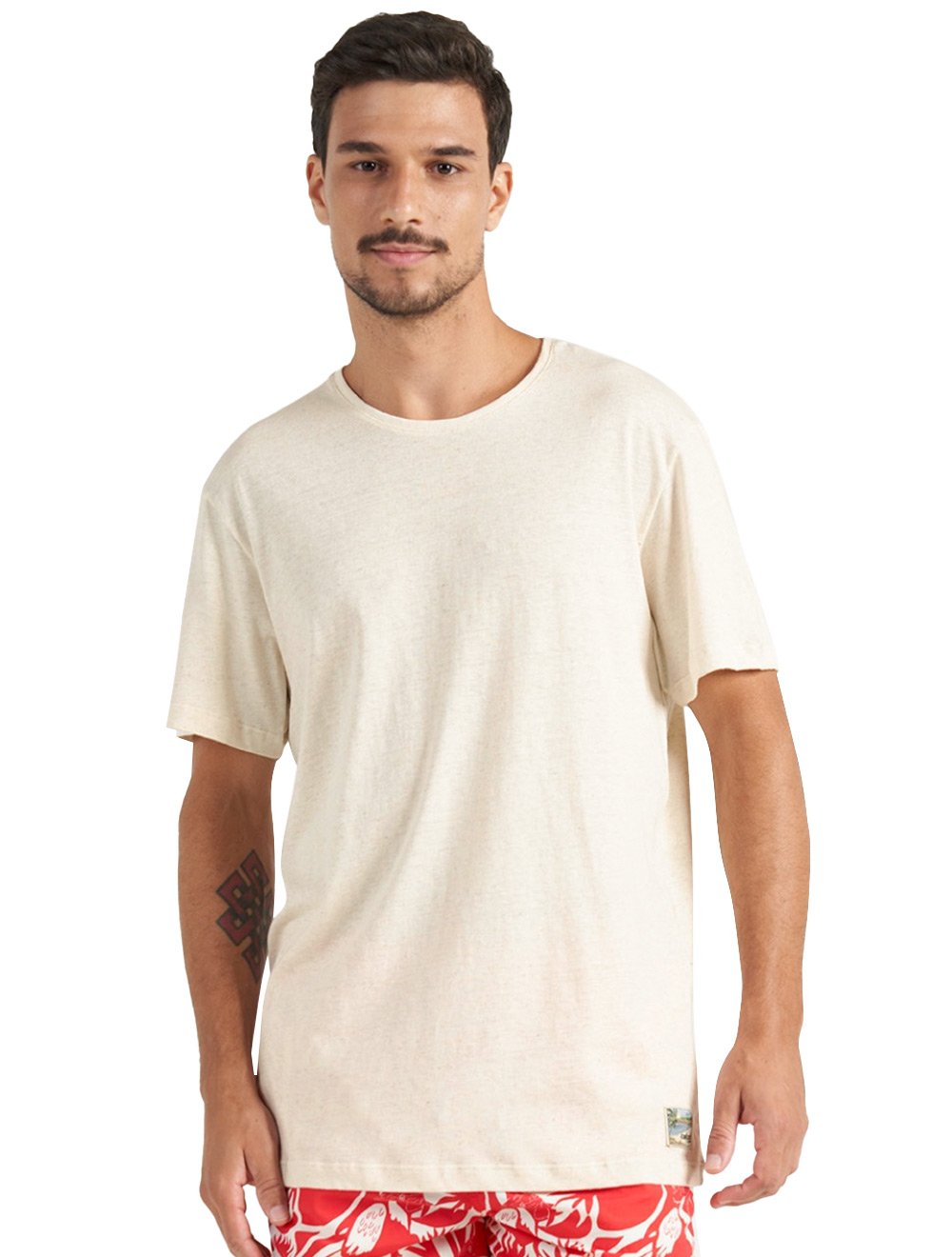 Camiseta Colcci Masculina Regular Linho Off-White Mescla
