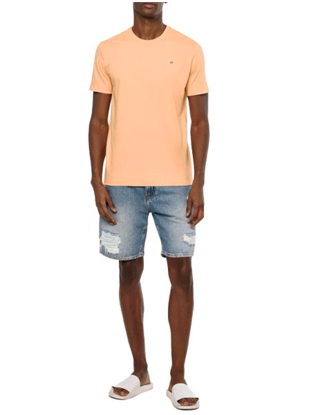 Camiseta Calvin Klein Masculina Meia Malha Basica CK Laranja Claro