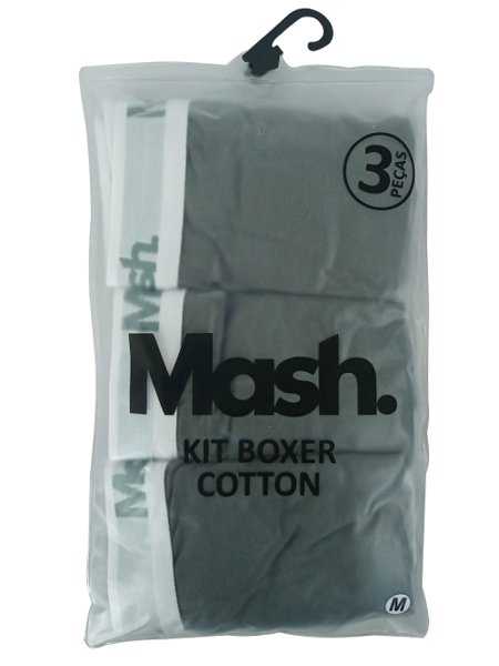 Cueca Mash Boxer Cotton Spandex Grey Logo Cinza Médio Pack 3UN