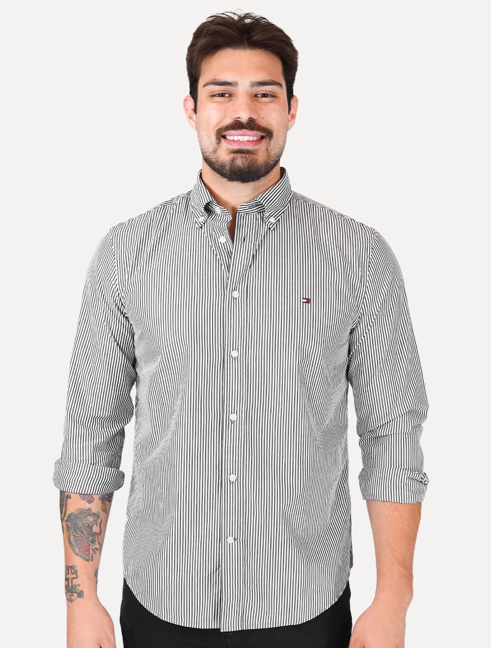 Camisa Tommy Hilfiger Masculina Regular THFlex Poplin Classic Stripe ...