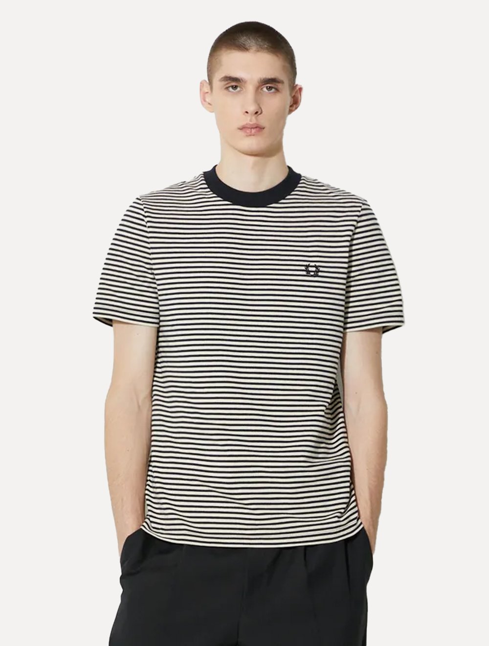 Camiseta Fred Perry Masculina Fine Stripe Heavy Weight Tee Preta