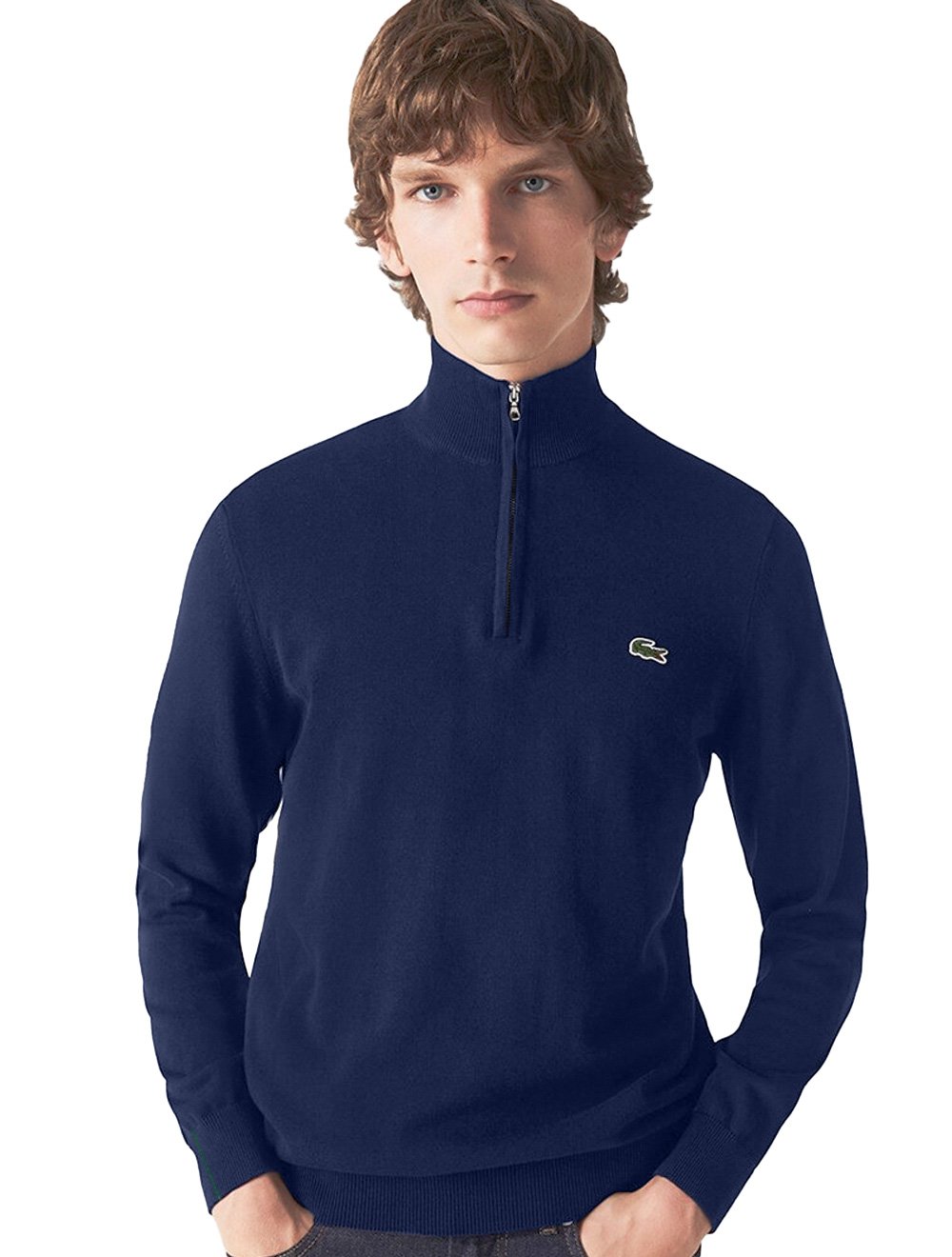 Blusa Lacoste Masculina Cardigan Gola Alta Half-Zip Azul Marinho