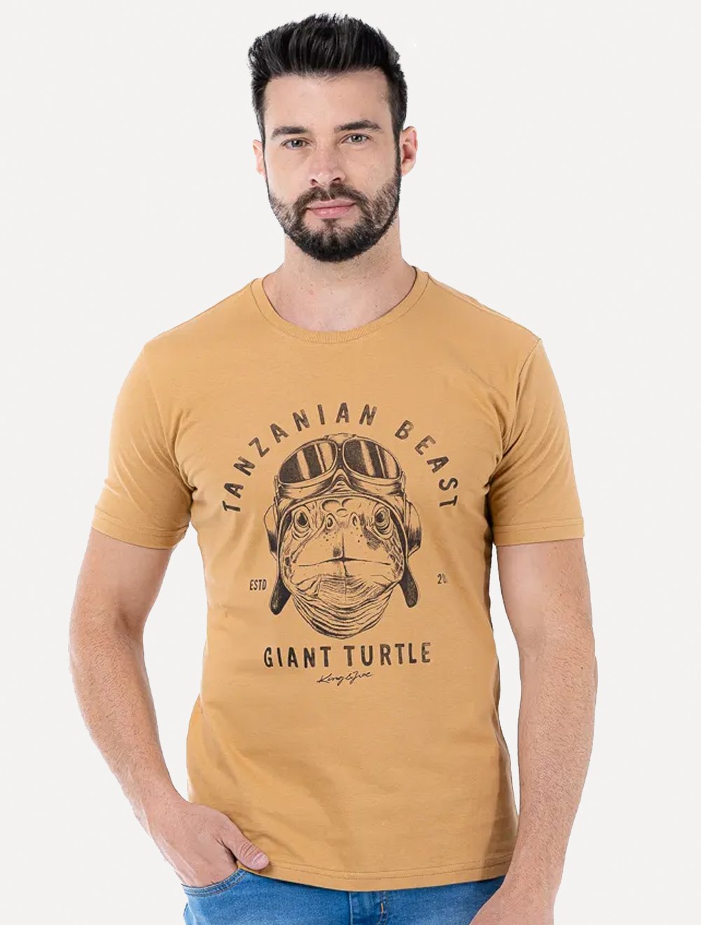 Camiseta King & Joe Masculina Slim Tanzanian Beach Cáqui