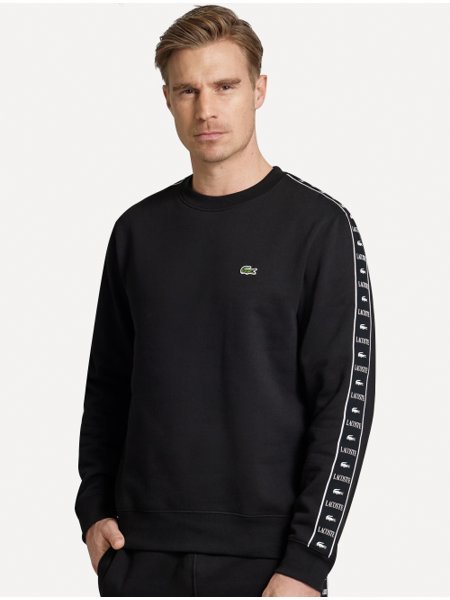 Moletom Lacoste Masculino C-Neck Jogger Logo Stripe Preto