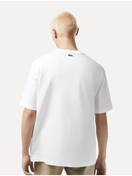 Camiseta Lacoste Masculina Loose Fit Crewneck Big Croco Branca