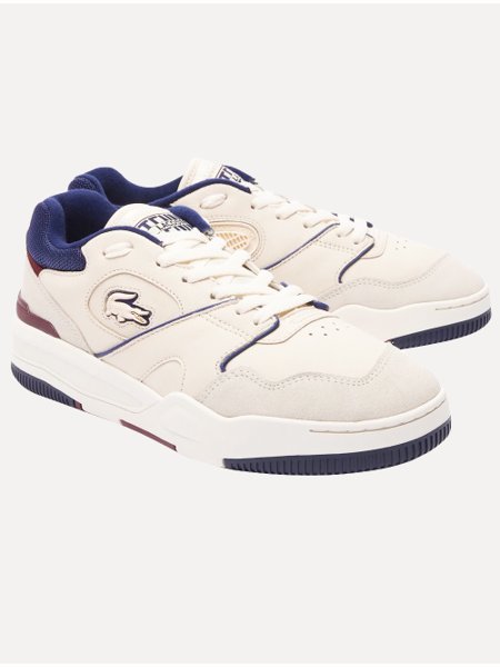 Tênis Lacoste Masculino Couro Tela Lineshot Wht/Nvy Off-White