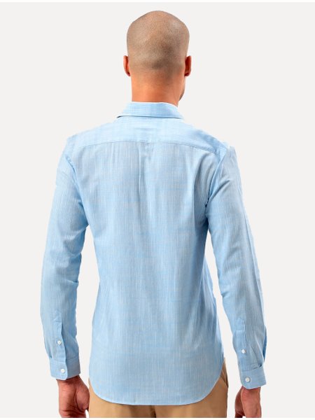 Camisa Lacoste Masculina Slim Fit Cotton Chambray Azul Claro Mescla