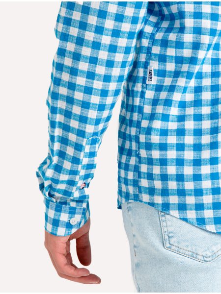 Camisa Tommy Jeans Masculina Xadrez Essential Branca/Azul