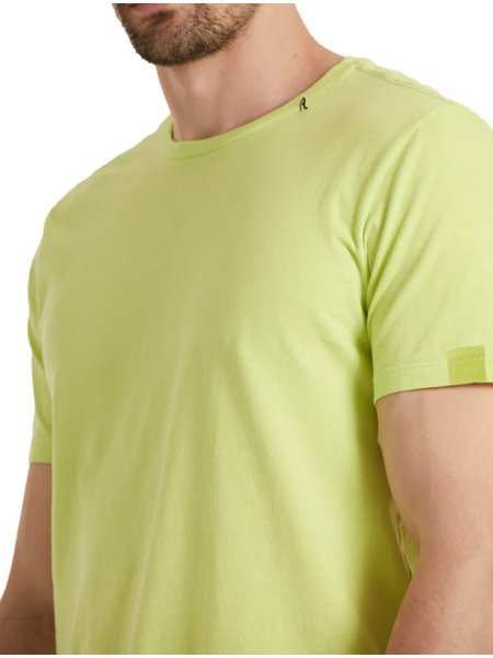 Camiseta Replay Masculina Basic Embroidered Logo Verde Lima