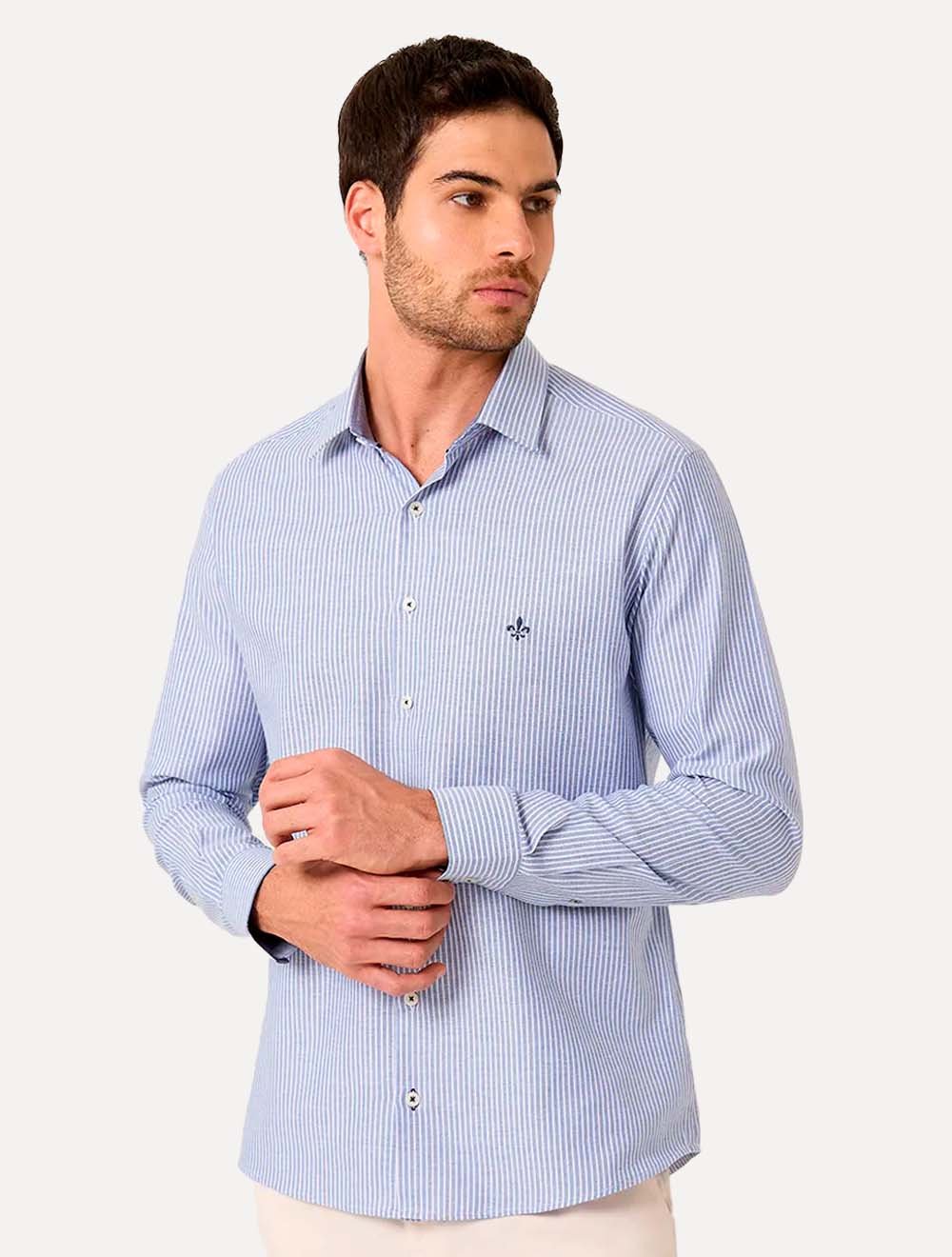 Camisa Dudalina Masculina Slim Superfine Cotton Listrada Azul