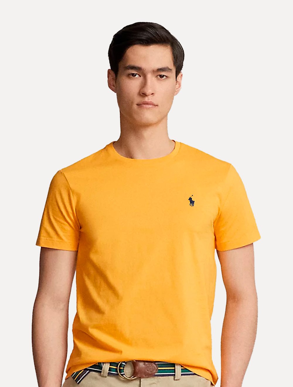 Camiseta Ralph Lauren Masculina Custom Slim Fit Navy Icon Amarela