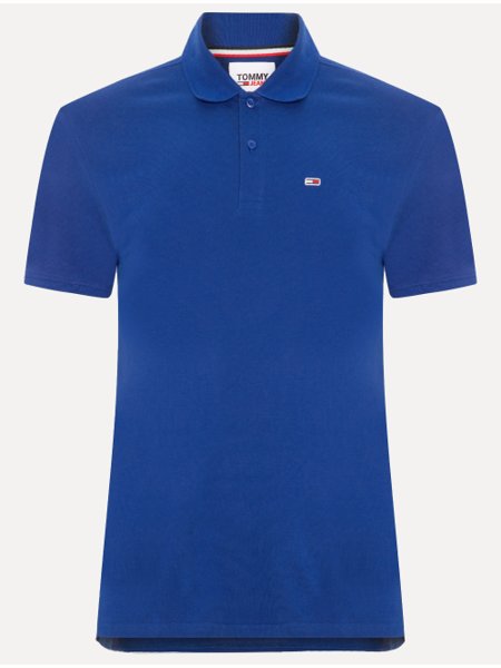 Polo Tommy Jeans Masculina Slim Piquet Flag Placket Azul Escuro