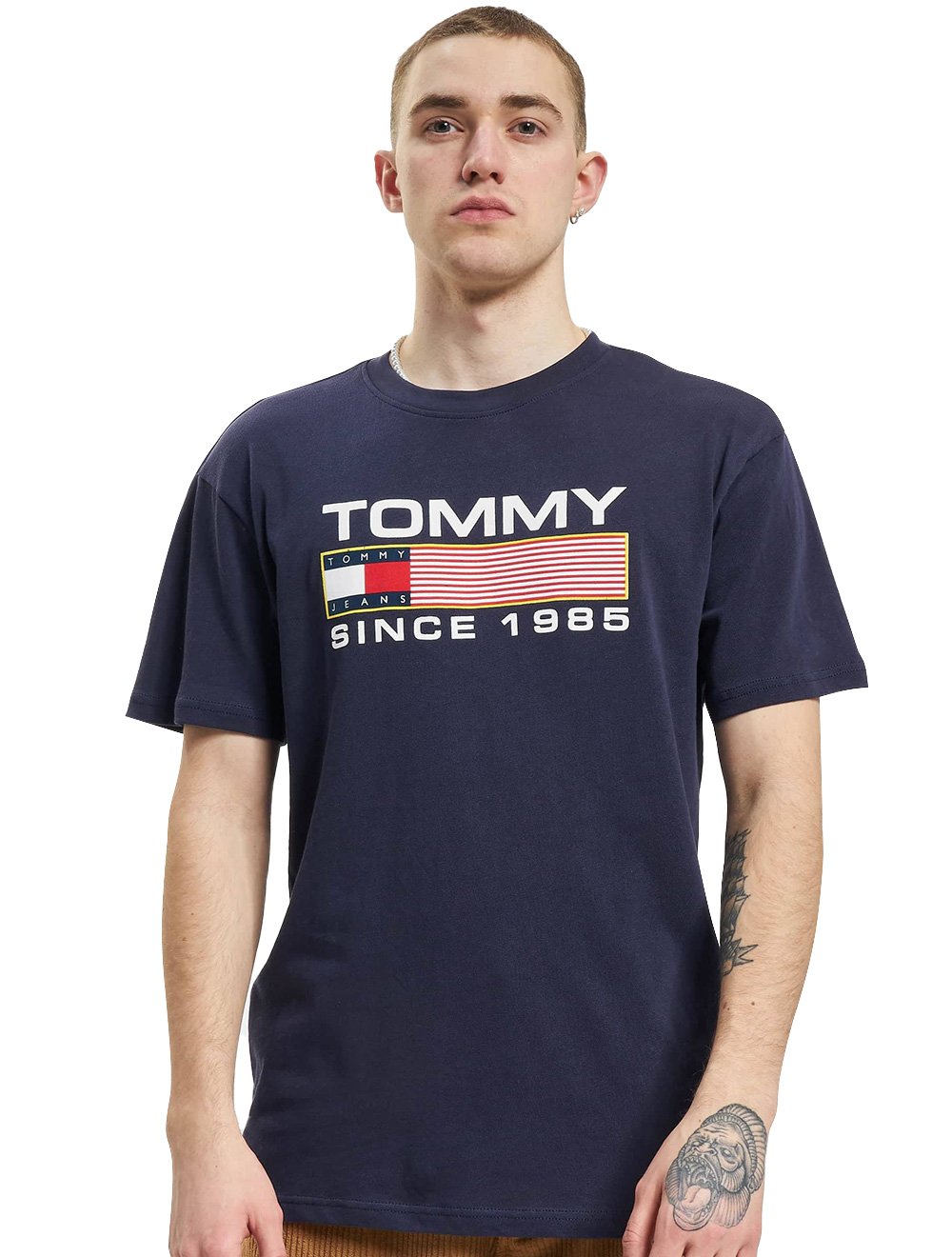 Camiseta Tommy Jeans Masculina Classic Athletic Twisted Logo Azul Marinho