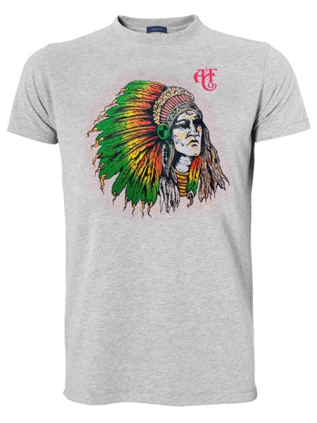 Camiseta Abercrombie Masculina Muscle Sketch Indian Chief Cinza Mescla