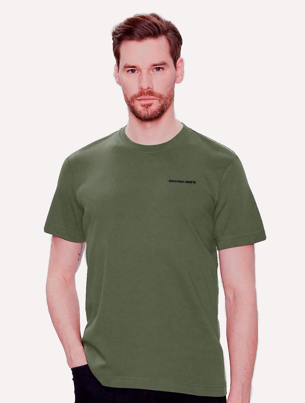 Camiseta Calvin Klein Jeans Masculina Dark New Logo Verde Militar