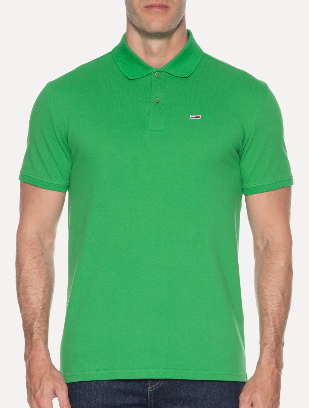 Polo Tommy Jeans Masculina Slim Piquet Flag Placket Verde