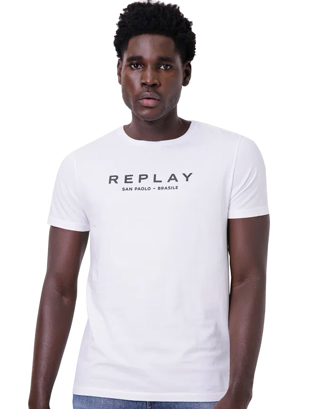 Camiseta Replay Masculina C-Neck San Paolo Brasile Branca