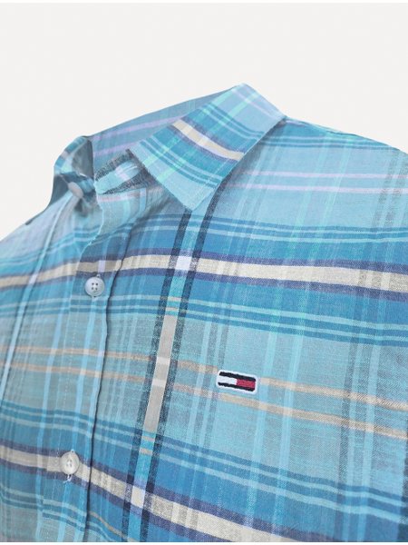 Camisa Tommy Jeans Masculina Xadrez Essential Check Azul