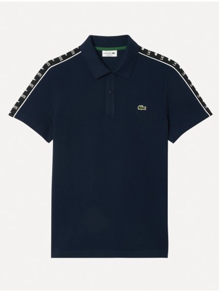 Polo Lacoste Masculina Piquet Stripe Stretch Azul Marinho