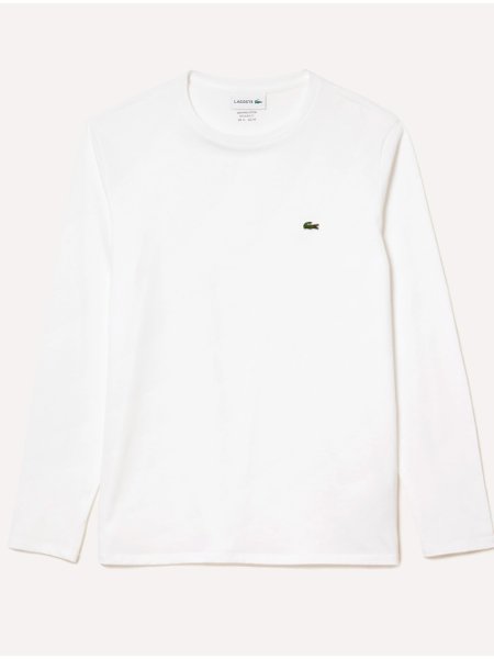 Camiseta Lacoste Masculina Manga Longa Jersey Pima Cotton Branca
