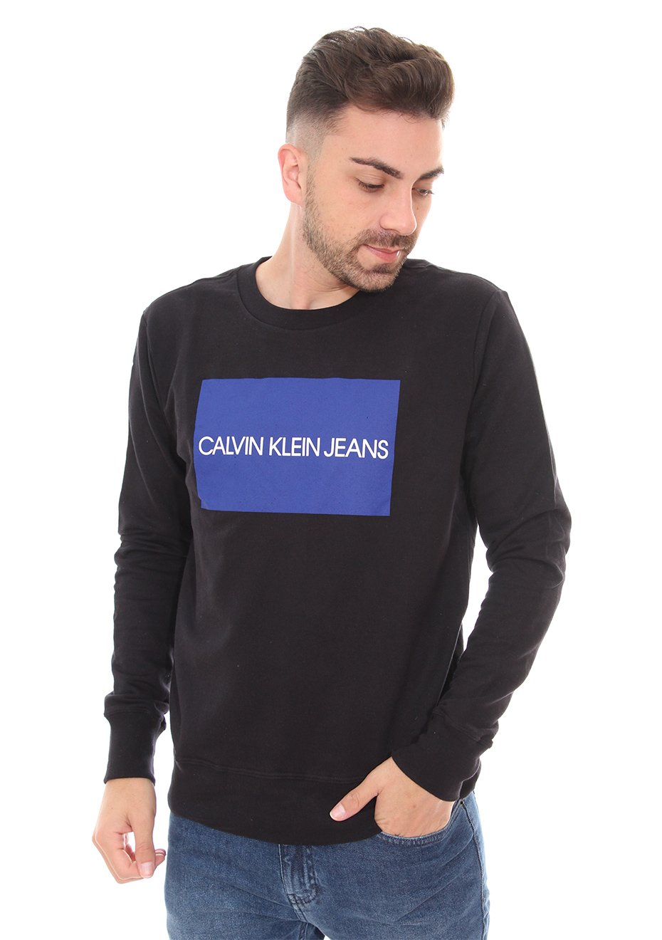 Moletom Calvin Klein Jeans Masculino Hoodie Box Logo Preto