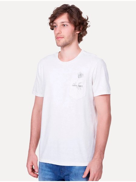 Camiseta John John Masculina Regular Flower Logo Mescla Off-White