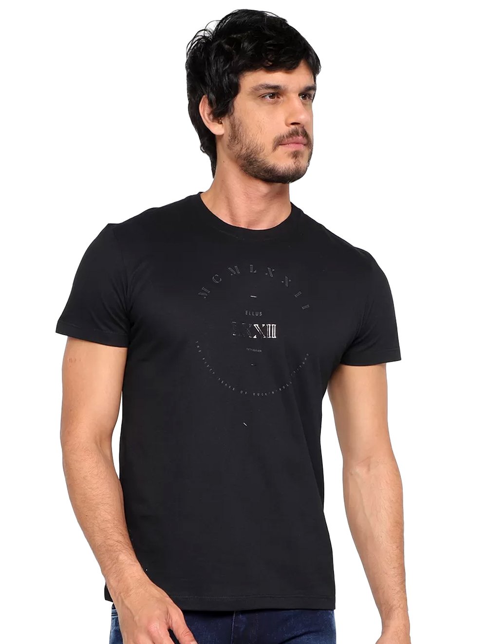 Camiseta Ellus Masculina Regular Cotton Fine Fifty Edition Circle Preta