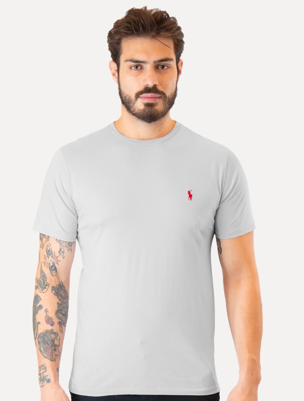 Camiseta Ralph Lauren Masculina Custom Slim Fit Red Icon Cinza