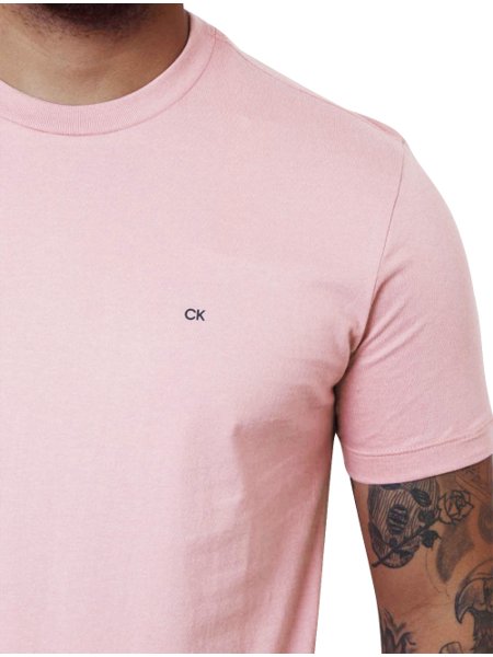 Camiseta Calvin Klein Masculina Meia Malha Basica CK Rosa Claro