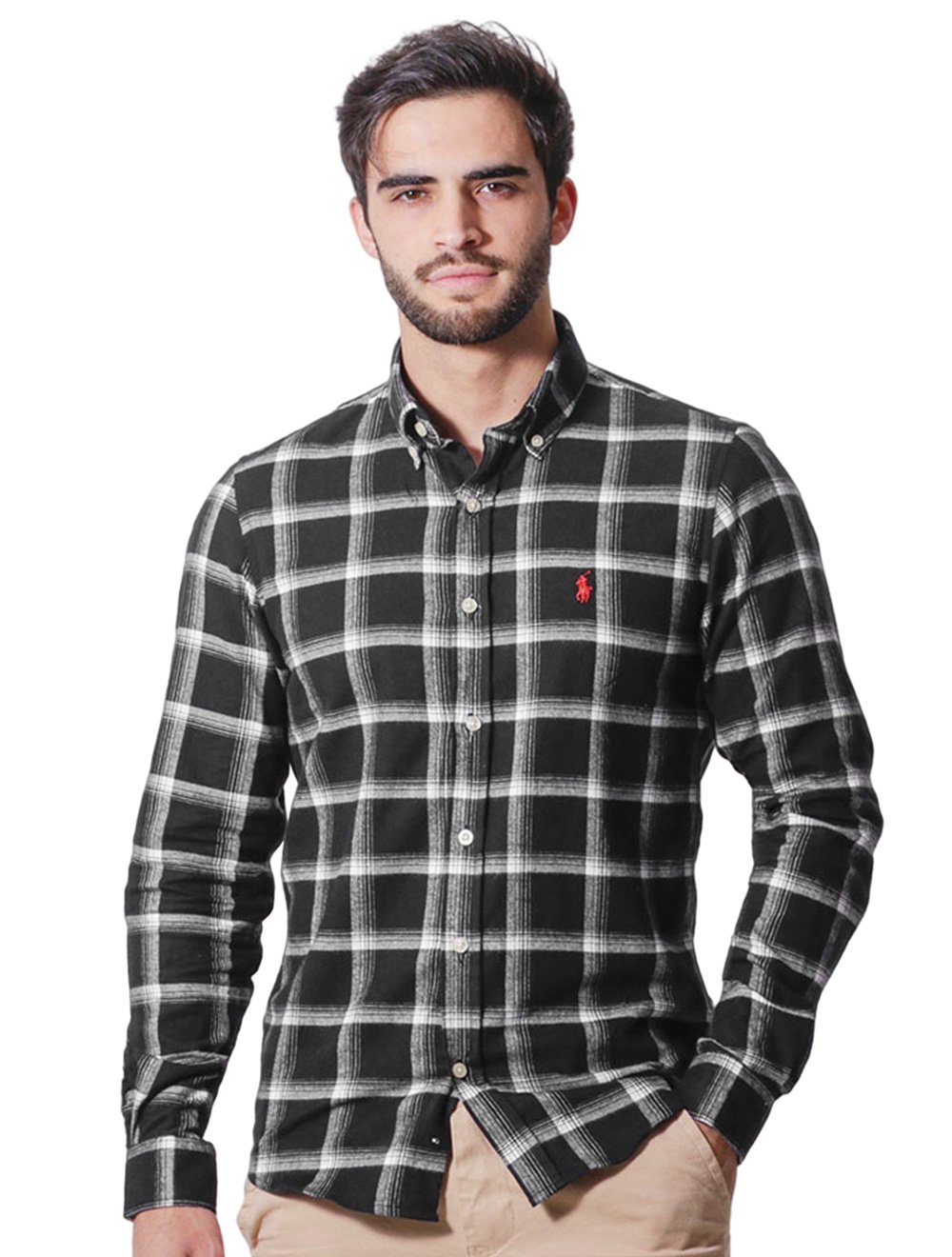 Camisa Custom Flannel Xadrez R.L Preto e Branco - New Man Store