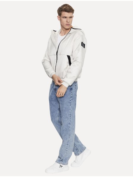 Jaqueta Calvin Klein Jeans Hooded Bomber Lateral Logo Off-White
