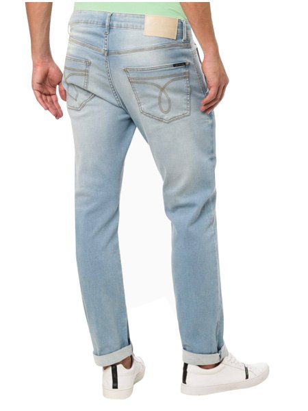 Calça Calvin Klein Jeans Masculina Stretch Cadarço Cós Off-White Tag Azul Clara