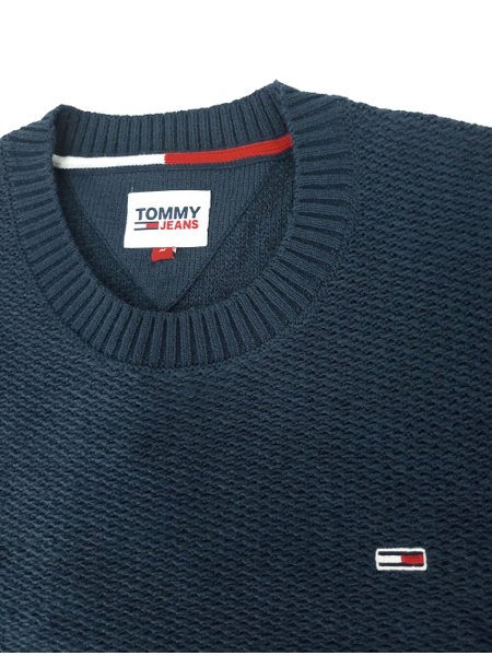 Suéter Tommy Jeans Masculino C-Neck Regular Structured Sweater Azul Marinho