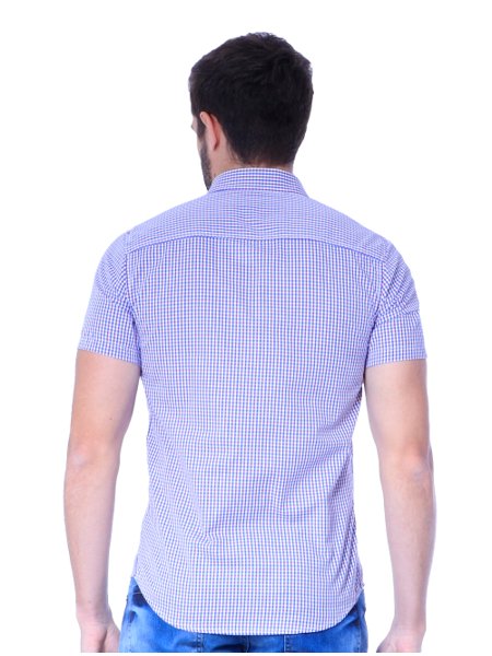 Camisa Ralph Lauren Masculina Manga Curta Capri Xadrez Branca/ Vermelha/ Azul