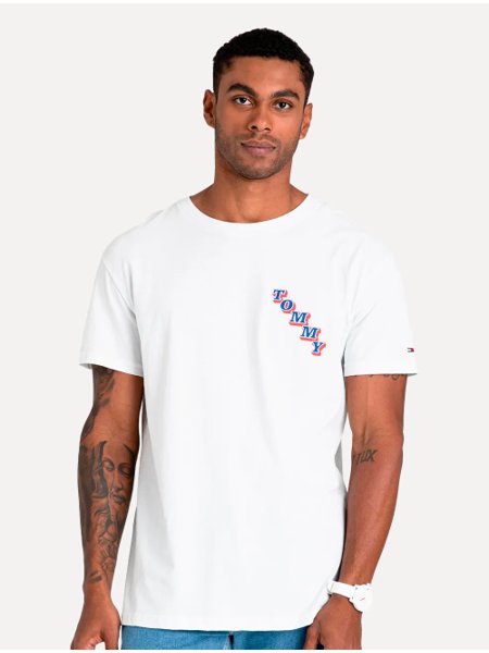 Camiseta Tommy Jeans Masculina Skate College Logo Branca