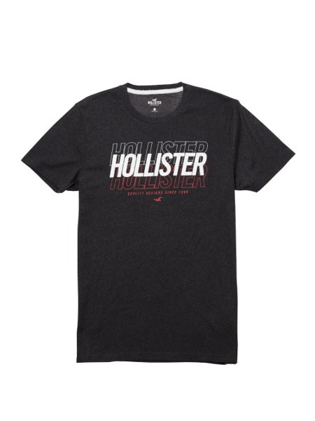 Camiseta Hollister Masculina Outline Graphic Logo Chumbo Mescla