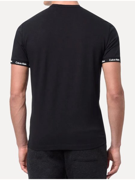 Camiseta Calvin Klein Masculina Piquet Punho Logo Preta