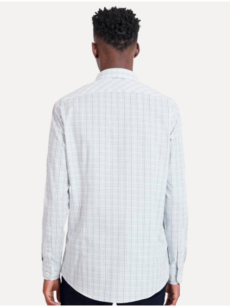 Camisa Aramis Masculina Slim Tricoline Micro Grid Xadrez Marinho/Branca