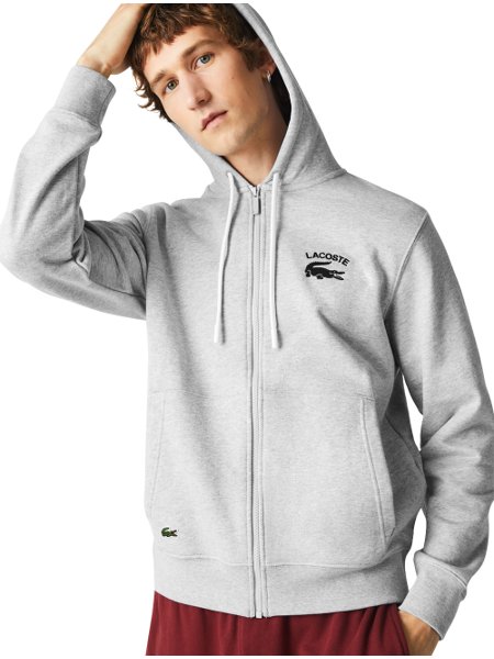 Moletom Lacoste Masculino Embroidery Full Zip Cinza Mescla