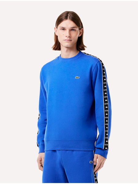 Moletom Lacoste Masculino C-Neck Jogger Logo Stripe Azul Royal