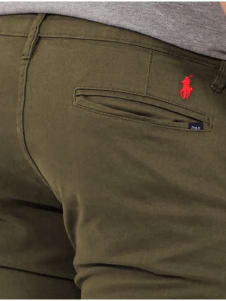 Calça Ralph Lauren de Sarja Chino Stretch Slim Fit Red Icon Verde Militar