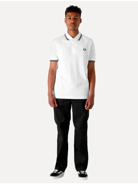 Polo Fred Perry Masculina Piquet Regular Black Twin Tipped Branca